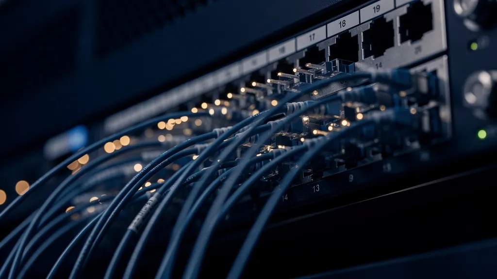 Fiber optik omurga patch panelinin yakın çekimi
