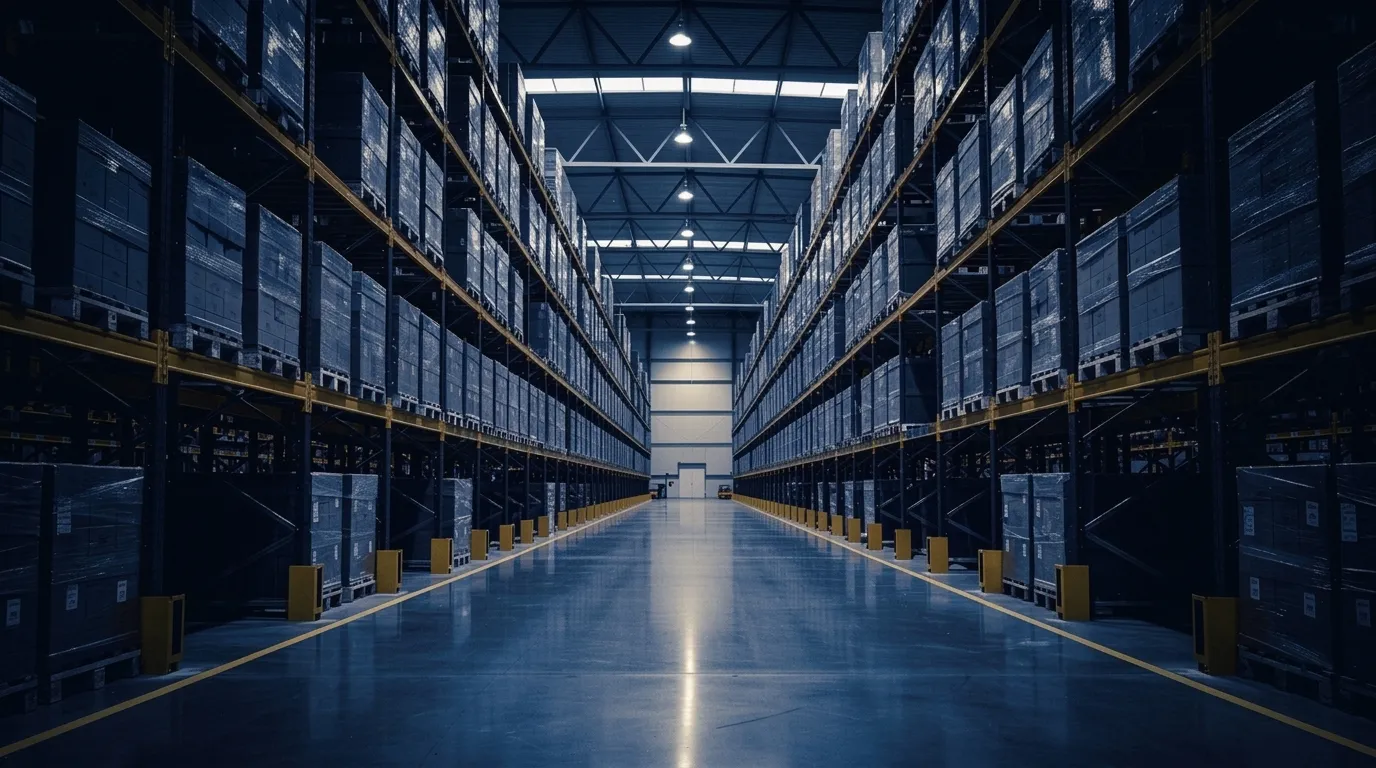 Simetrik raf koridorlarıyla lojistik deposu
